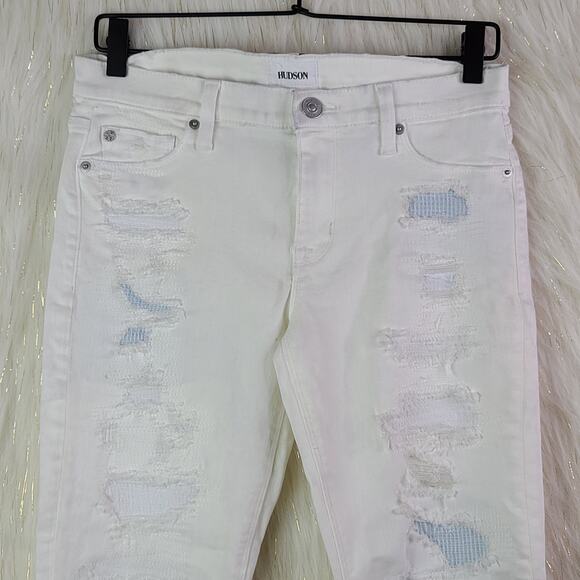 NEW Hudson Ankle Krista Super Skinny White Distressed Stretch Jeans Size 27 - Picture 3 of 13